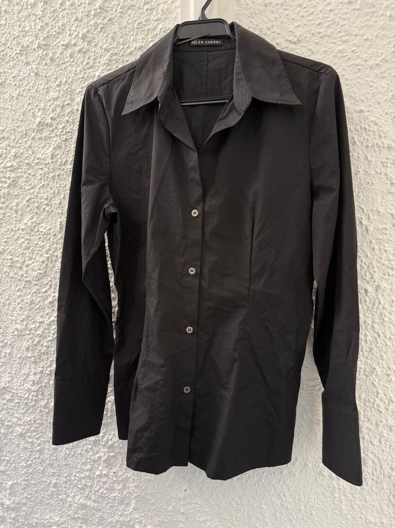 Helen Cherry Black Cotton Fitted Shirt Sz S😀11/8