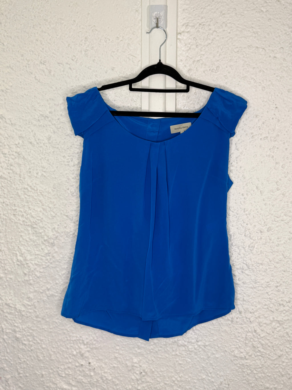 Veronika Maine Blue Viscose Pleated Shoulder Top Sz 12😀10/11