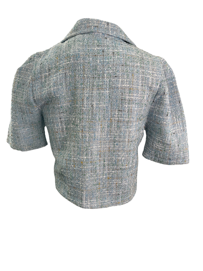 Holy Chic Blue Tweed Short-Sleeved Jacket One Sz (best fit Sz 8-10) NEW! ⭐️ 💚