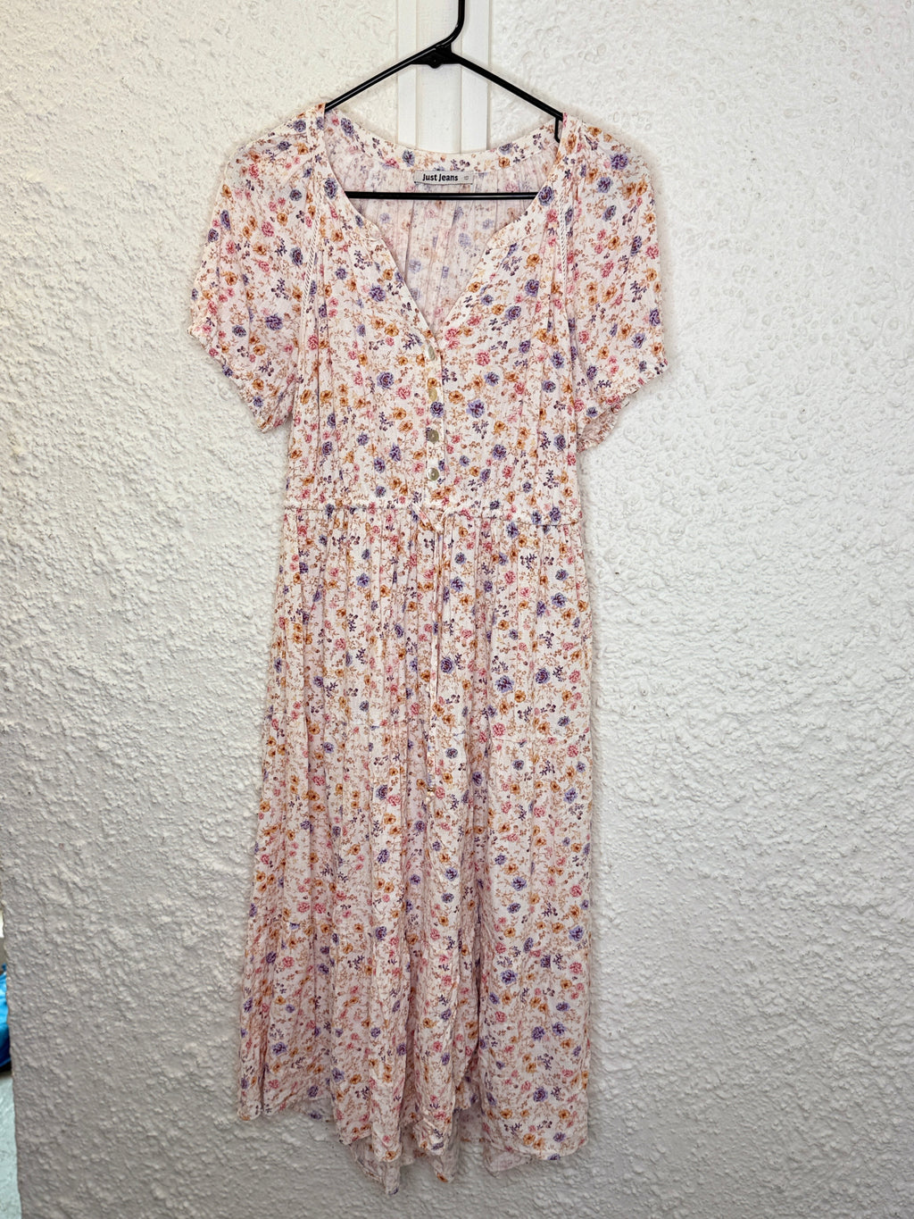 Just Jeans Off-White Viscose/Linen Floral Tiered Dress Sz 10😀6/10