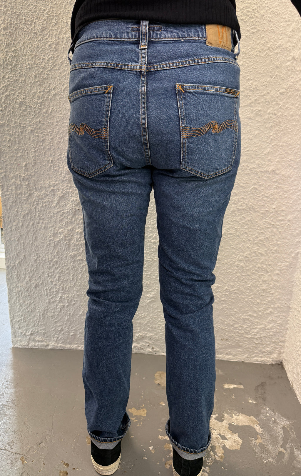 Nudie Med Blue Little Stretch Straight Leg Hard Denim Jeans Sz W32”/L32”😀10/7