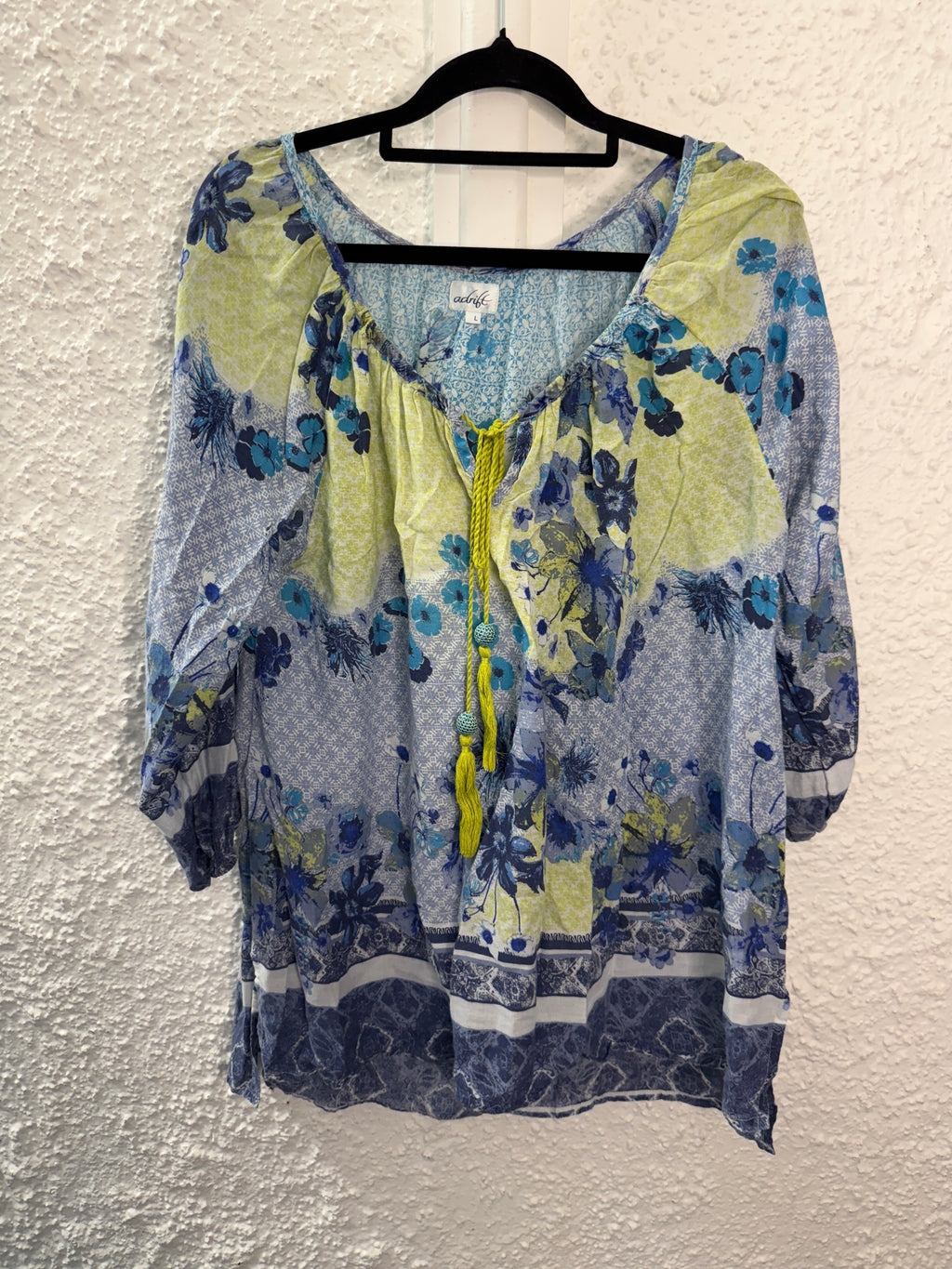 Adrift Blue Cotton Floral Top Sz L 😀12/5