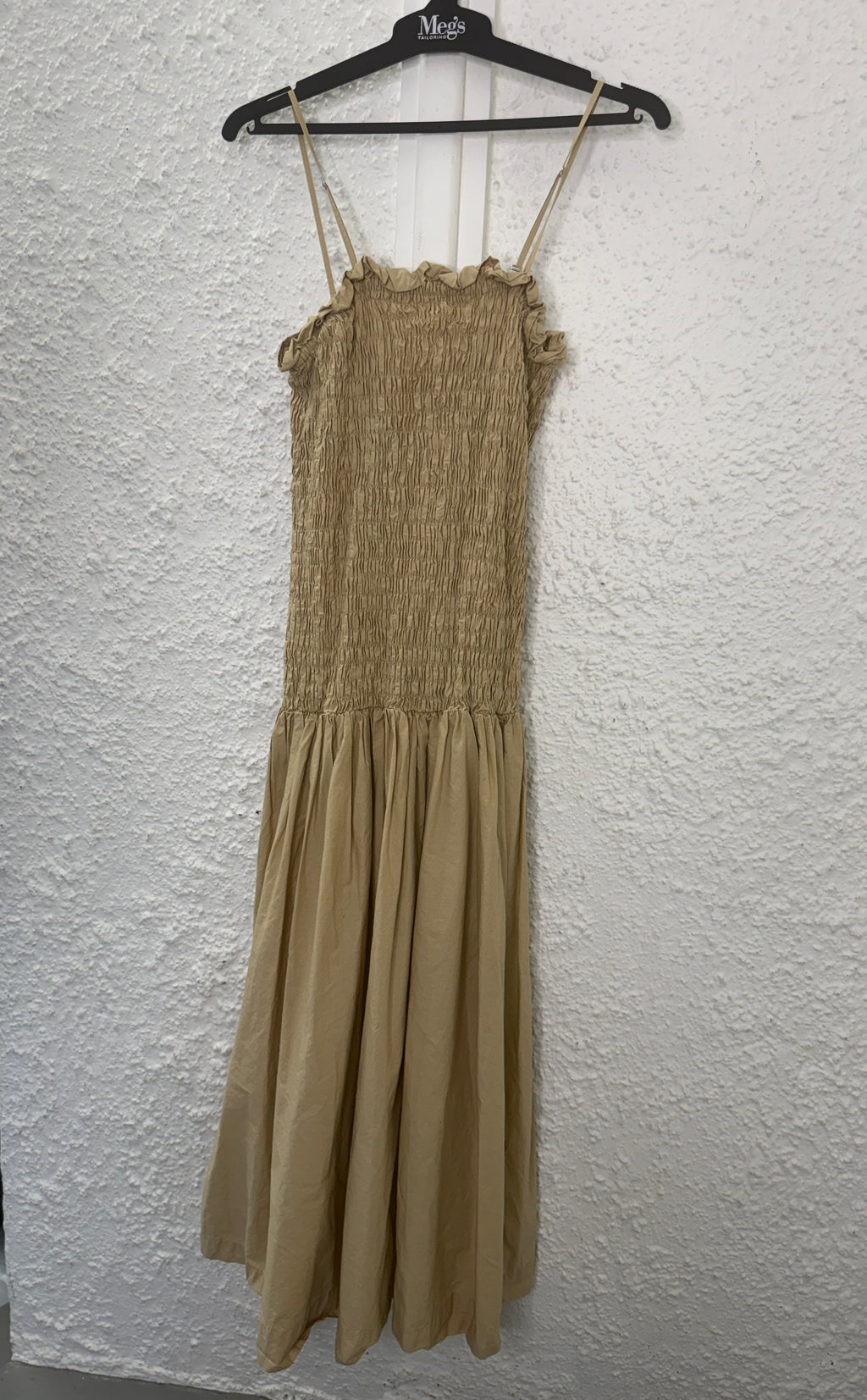 H&M Beige Cotton Smocked Bodice Dress  Sz 14😀13/11