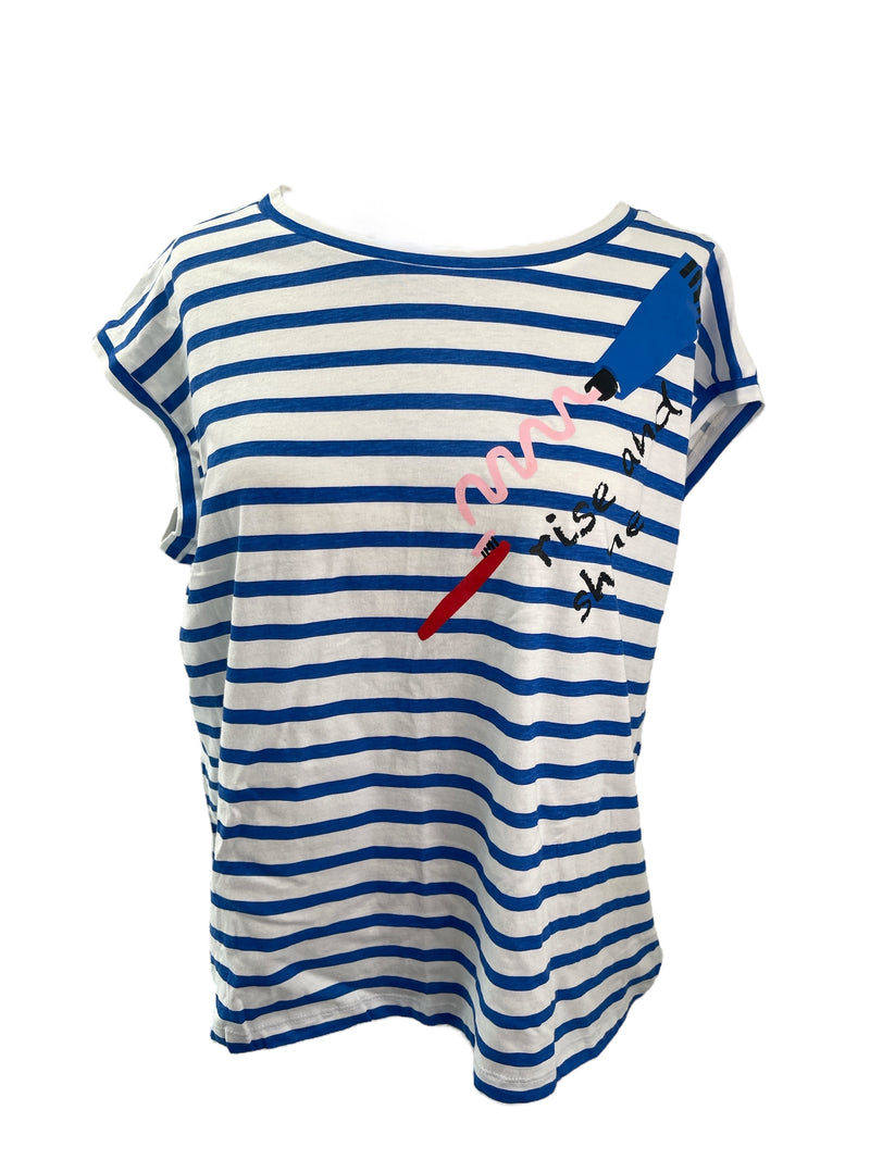 Compania Fantastica White/Blue Striped Top Sz XL 💚