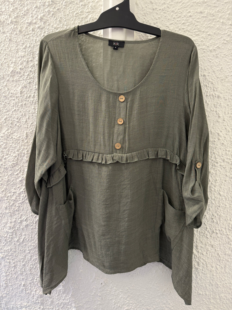 KK Khaki Viscose Blend Top  Sz M😀14/7