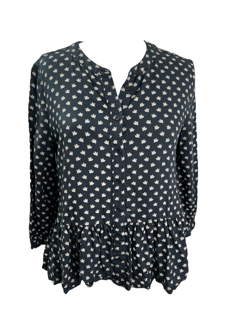 Country Road Navy Tiny Bird Print Top Sz XS 💚