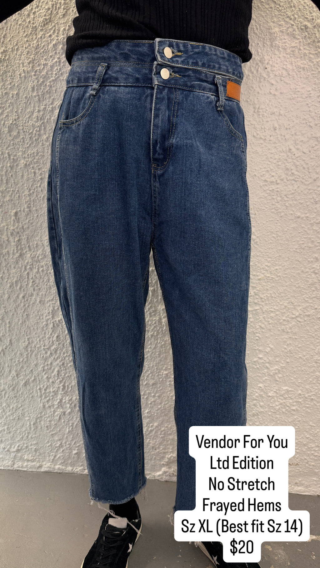 Vendor For You Ltd Edition Med Blue No Stretch Frayed Hem Jeans Sz XL (Best fit Sz 14) 😀10/7