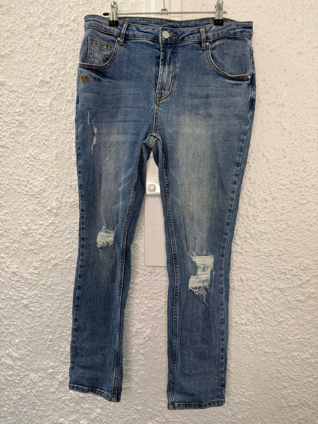 Shine On Medium Blue Ripped Stretchy Skinny Jeans Sz 10😀11/8