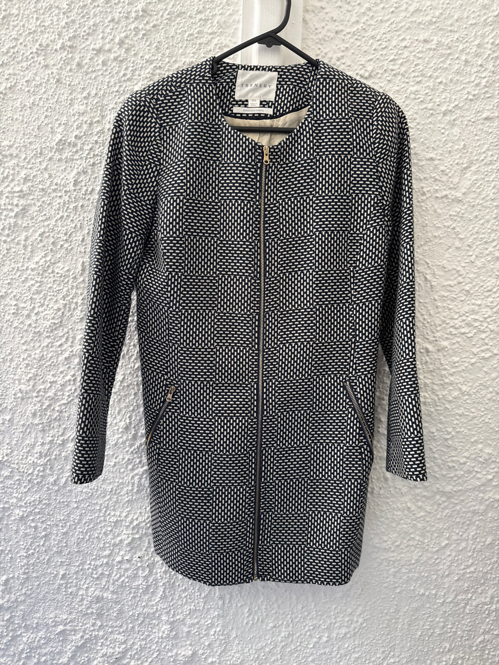 Trenery Black/White Wool Blend Coat Sz XXS 😀19/5