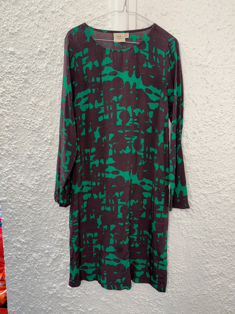 Elk Eggplant/Green Abstract Orint Dress Sz 8😀11/8
