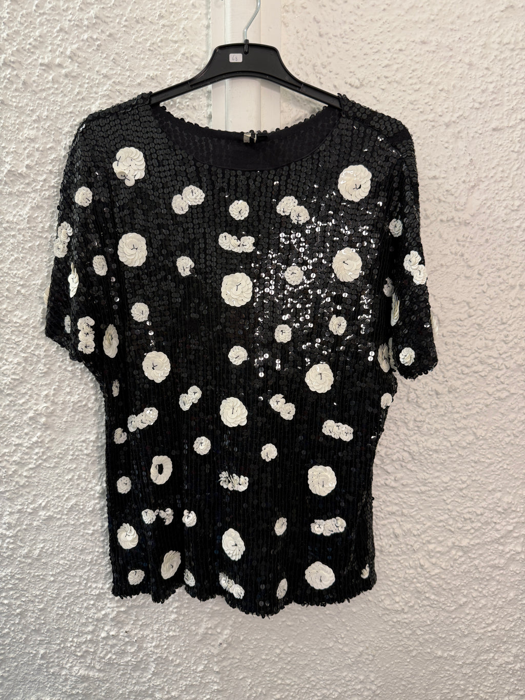 Topshop Black/White Sequinned Top Sz 12😀12/5