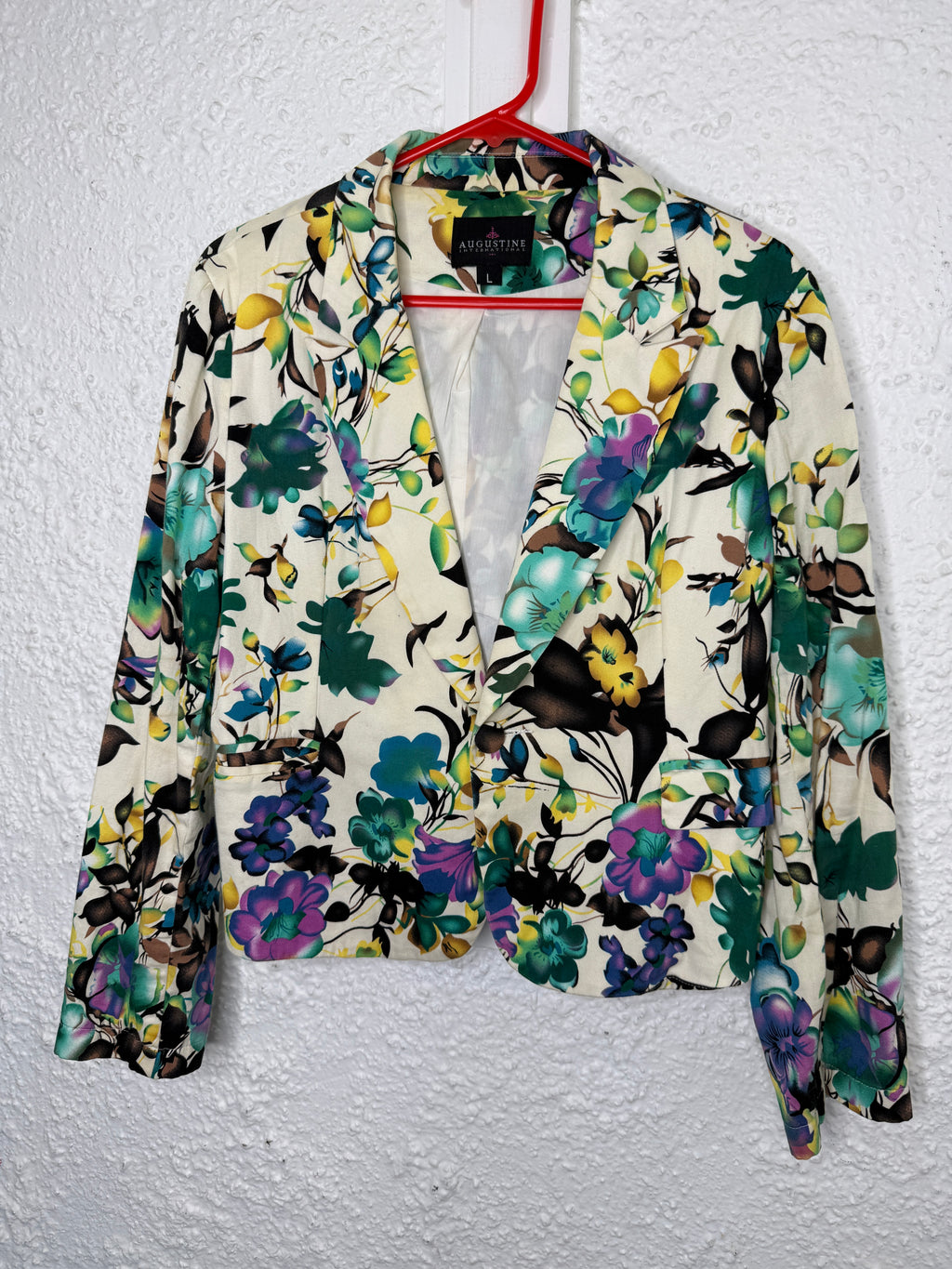 Augustine White Floral Cotton Blazer Sz L😀4/9