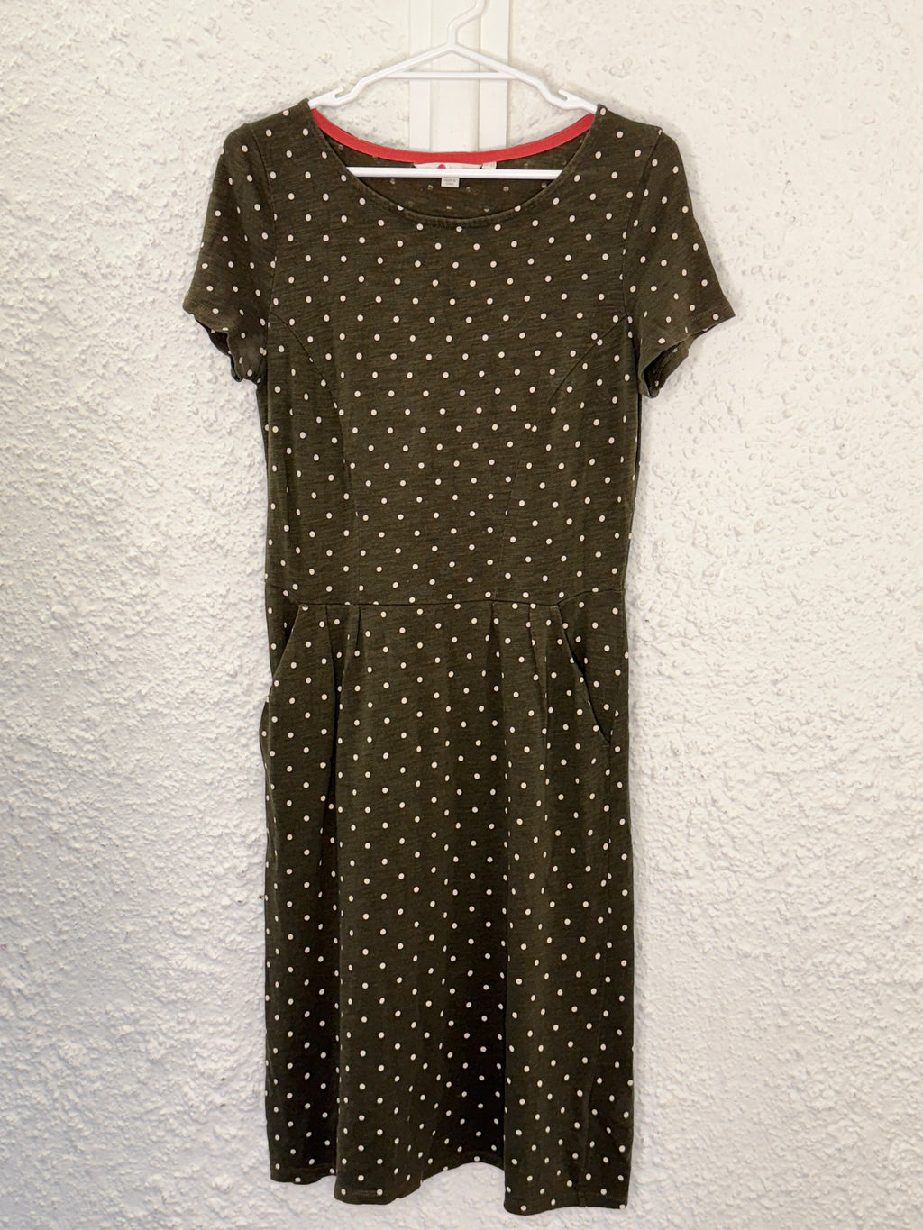Boden Khaki Polka Dot Cotton Dress Sz 10😀9/10