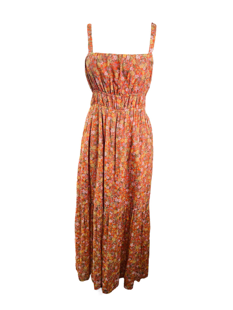 Wish Orange Florantine Floral Midi Dress Sz10 💚