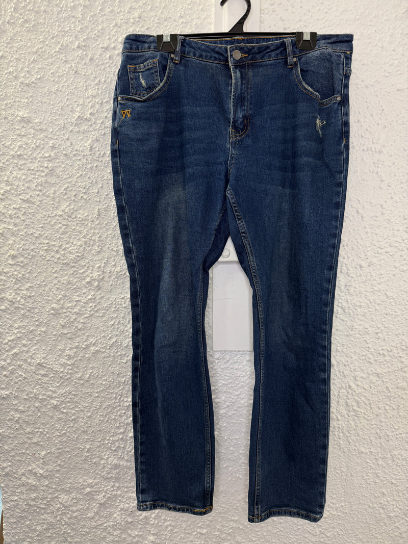 Shine On Blue Denim Straight Leg Slightly Stretchy Jeans Sz 12 31/7