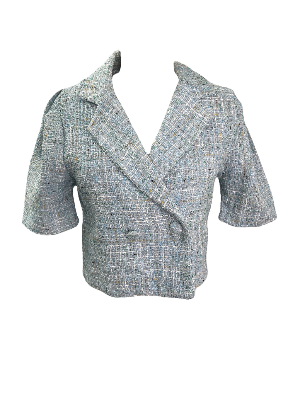 Holy Chic Blue Tweed Short-Sleeved Jacket One Sz (best fit Sz 8-10) NEW! ⭐️ 💚