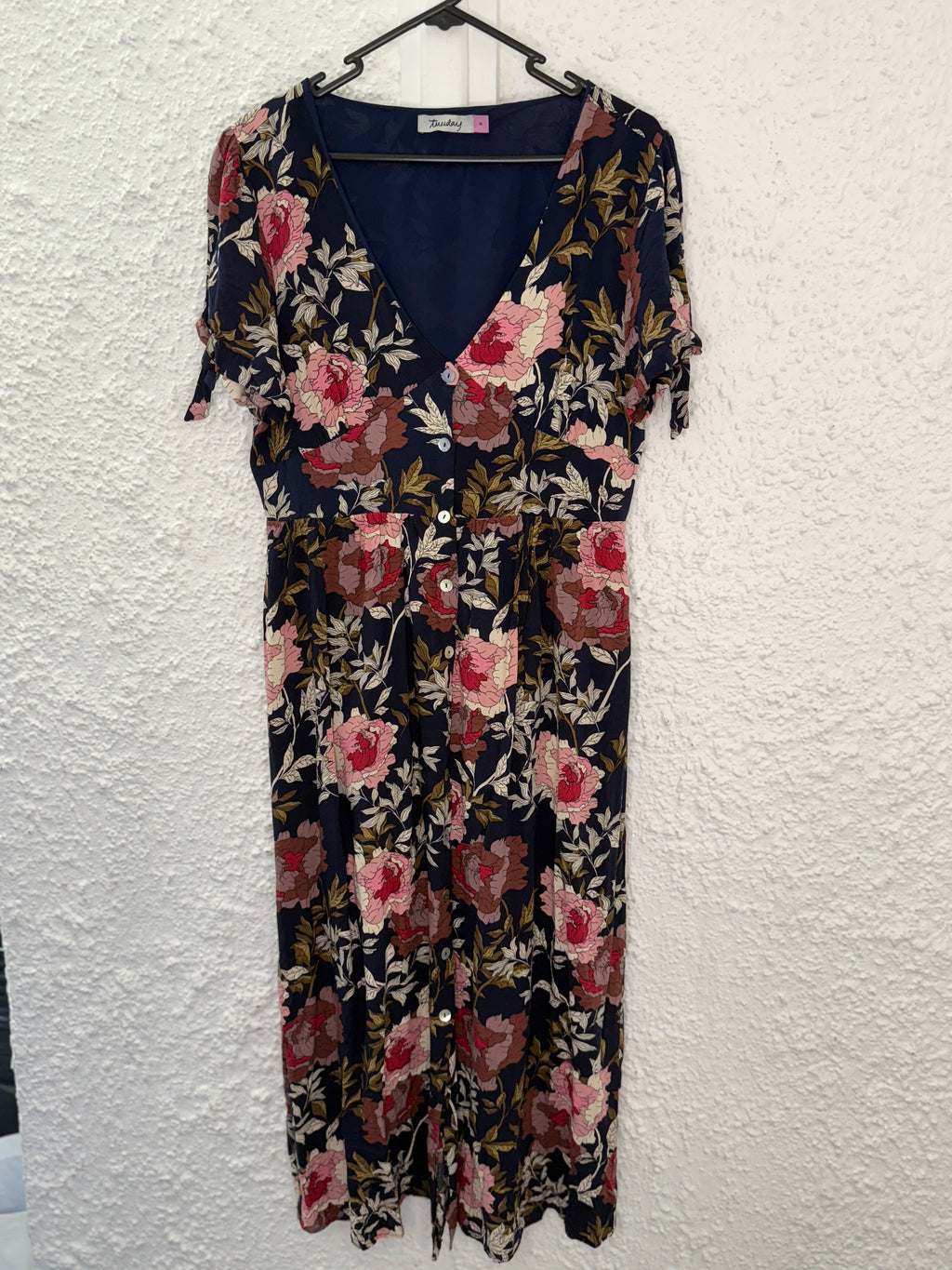 Tuesday Navy Viscose Floral Midi Dress Sz M😀17/11