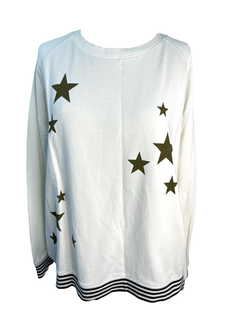 Stella + Gemma Off-White Khaki Stars Sweatshirt Sz 10 🩷