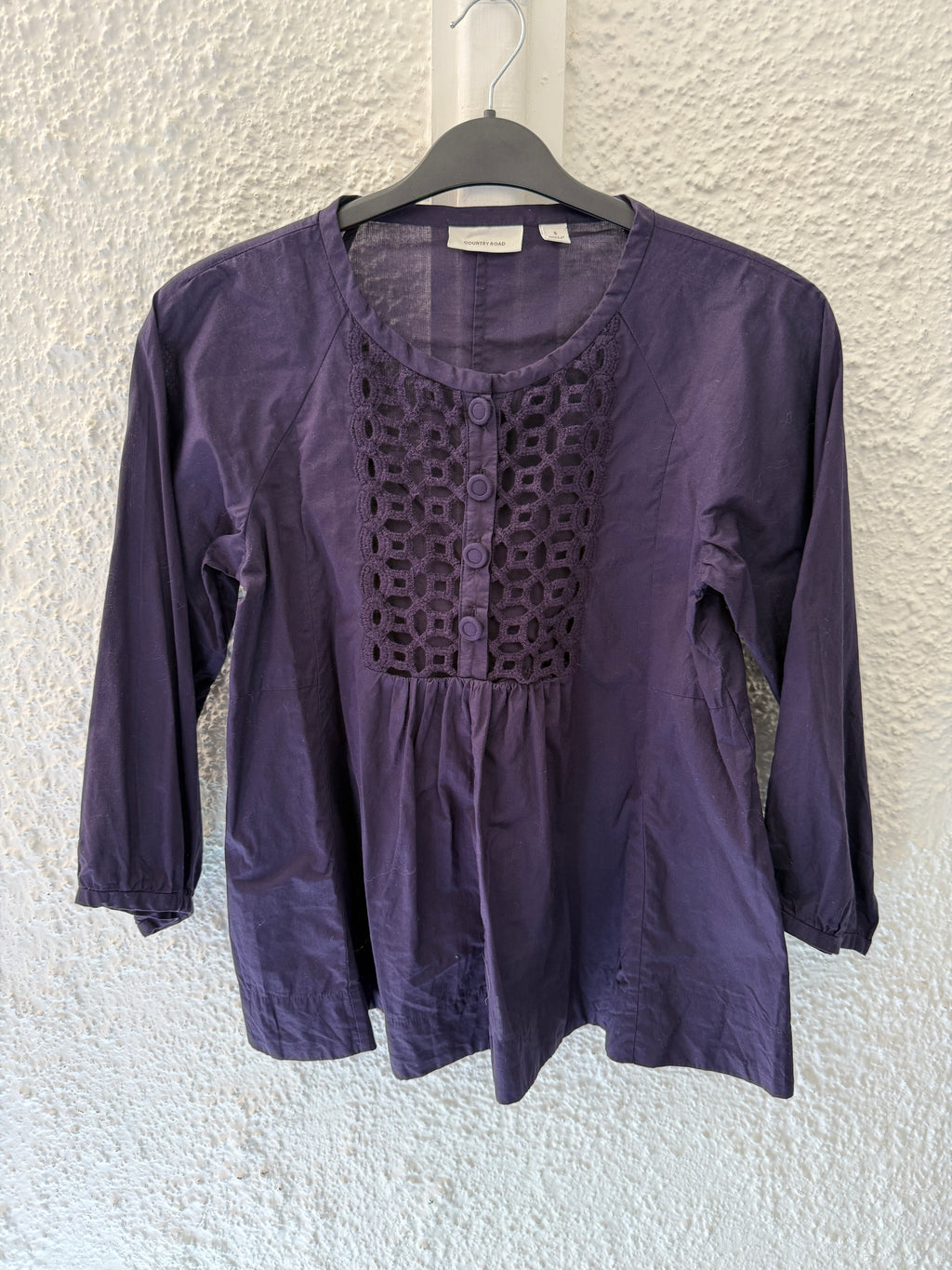 Country Road Purple Cotton Cut-Out Lace Top Sz S😀15/5