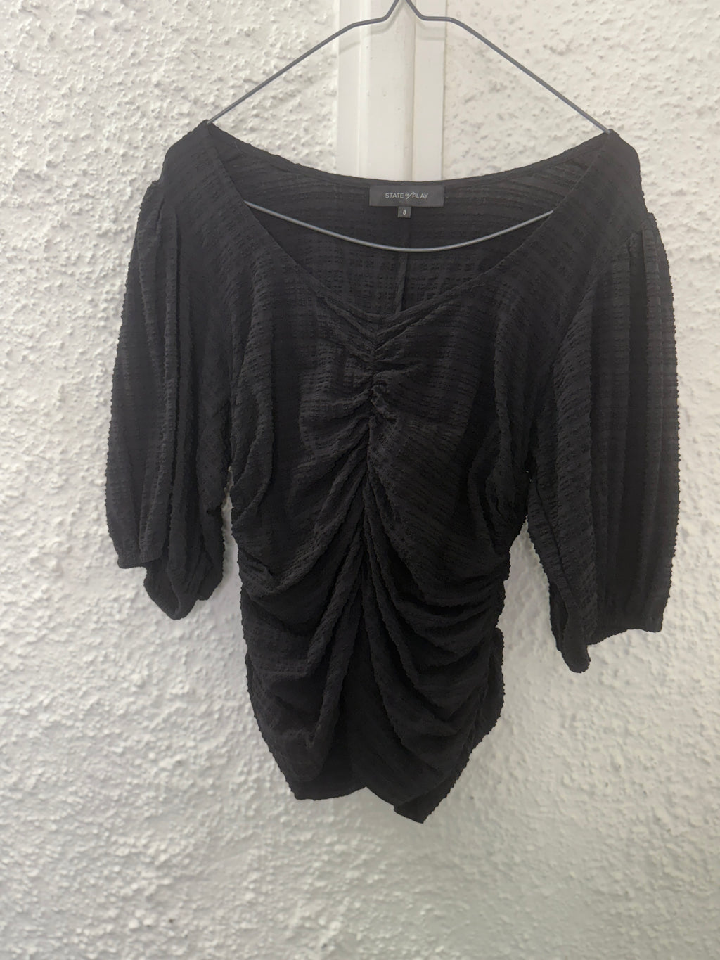 State of Play Black Ruched Centre Top Sz 8😀13/11