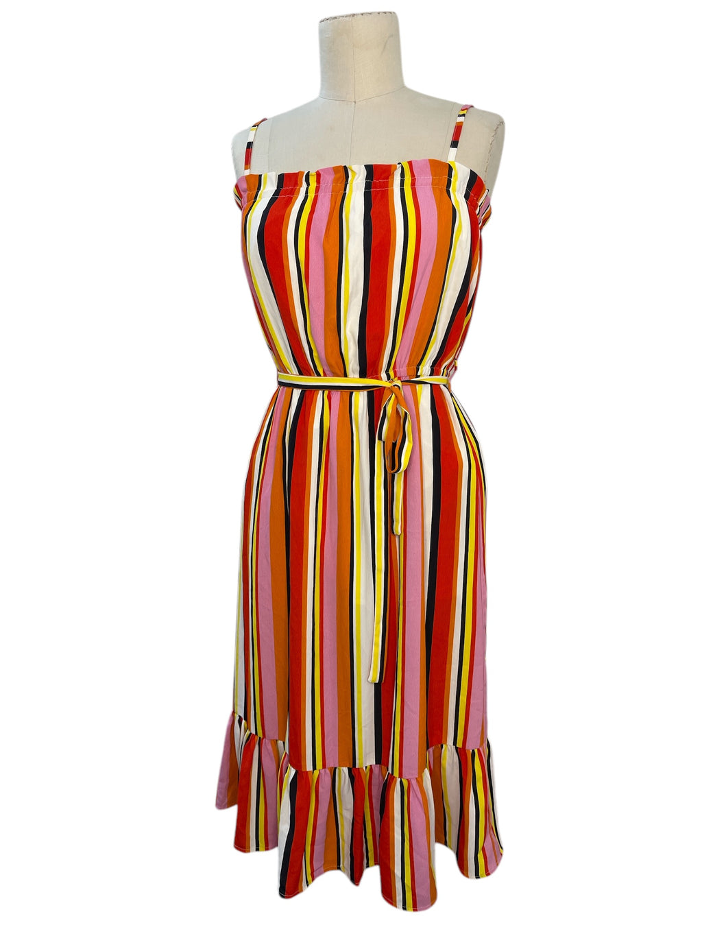 Charlo Red/Orange/Yellow Striped Dress Sz10 💙💙