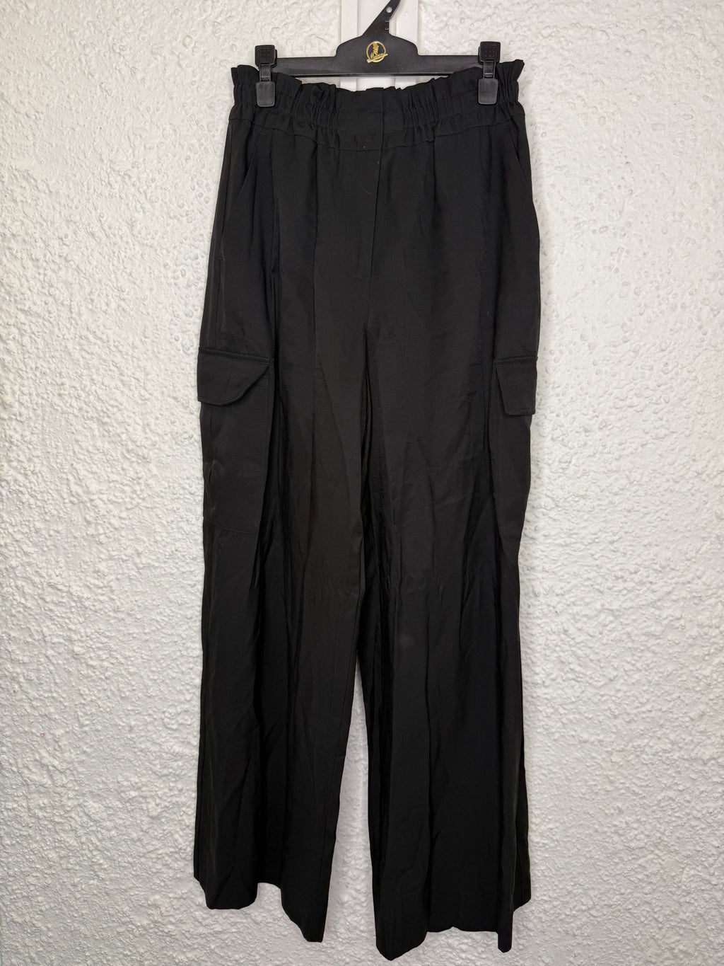 Mineral Black Viscose Blend Wide Leg Cargo Pants Sz 10😀4/9