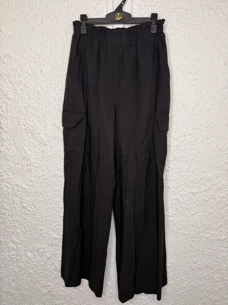 Mineral Black Viscose Blend Wide Leg Cargo Pants Sz 10😀4/9