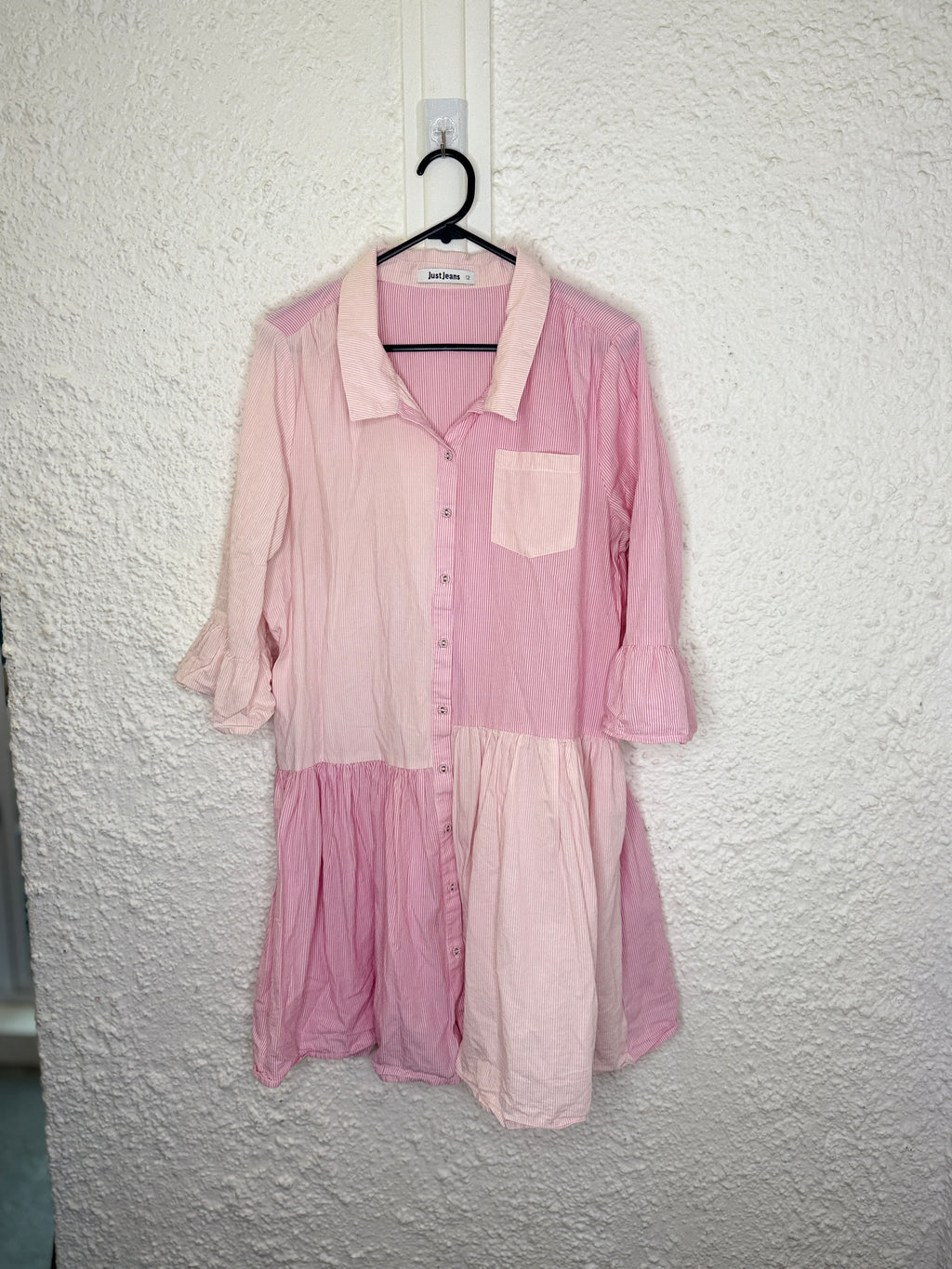 Just Jeans Pink Striped Cotton Dress Sz 12😀22/9