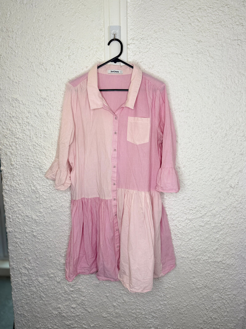 Just Jeans Pink Striped Cotton Dress Sz 12😀22/9
