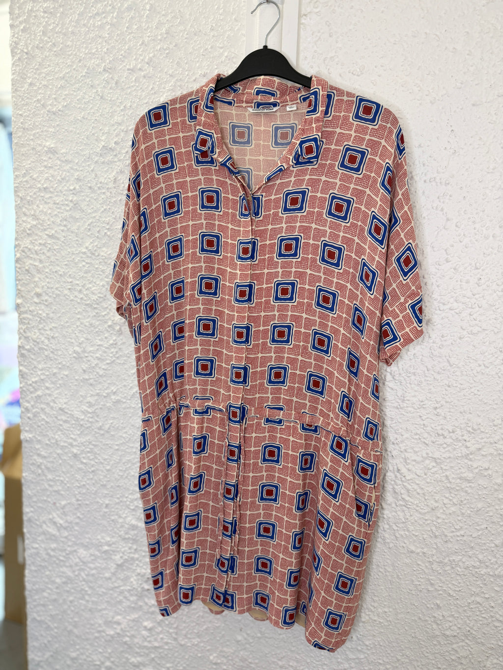 Country Road red/blue viscose abstract print dress Sz 14 27/11