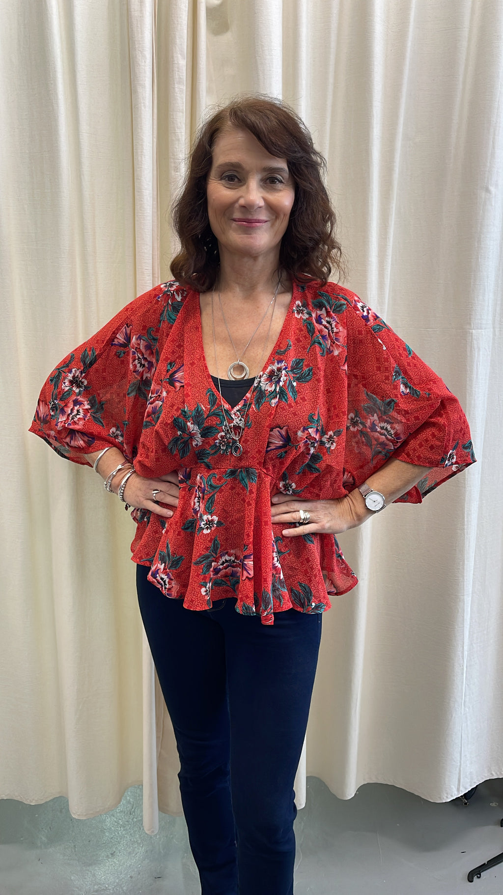 Band of Gypsies Red Floral Top Sz 10