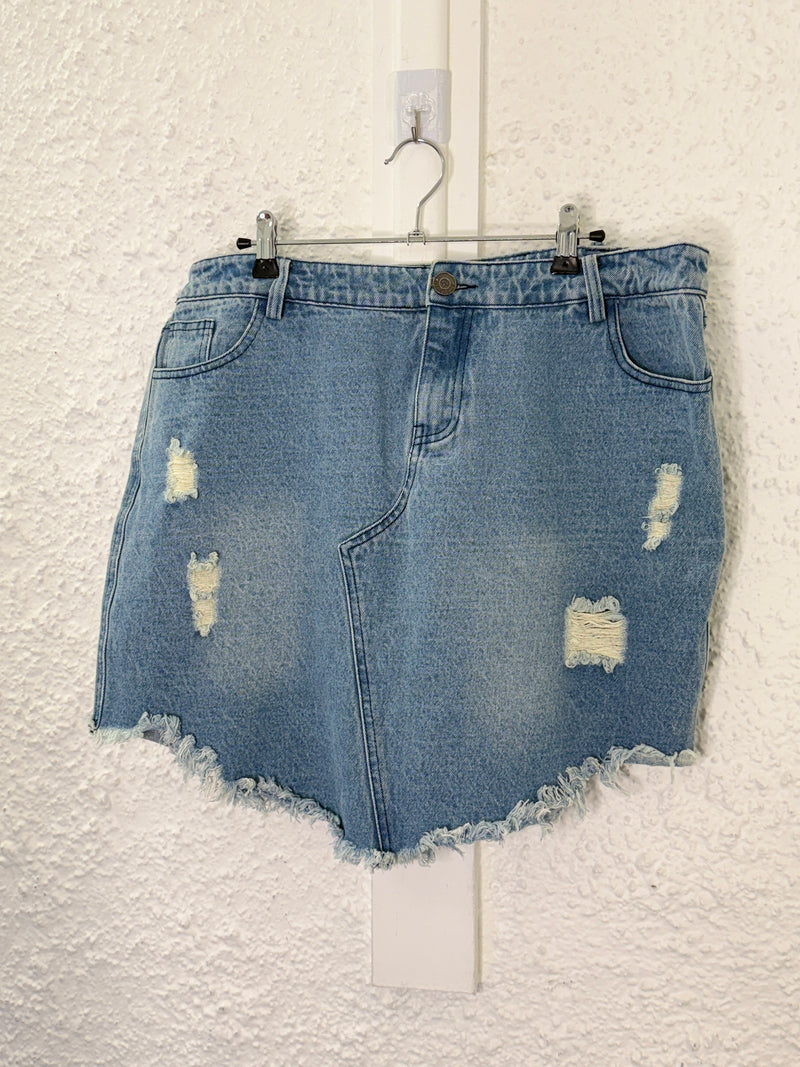 Augustine Light Blue Ripped Hard Denim Skirt Sz 16 😀9/10