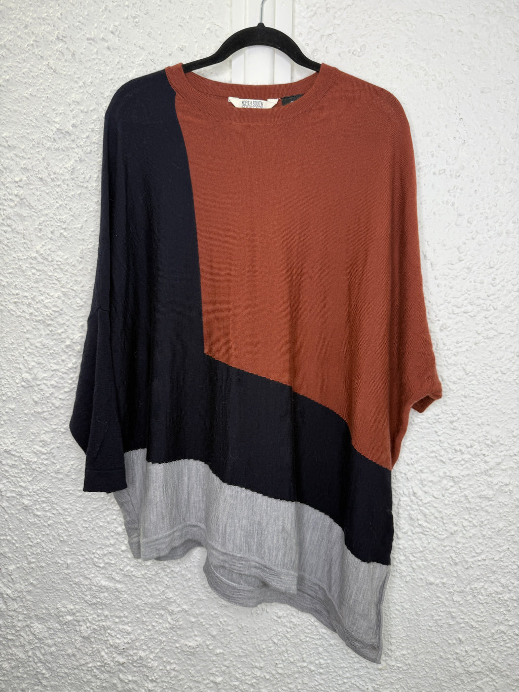 North South Black/Brown/Grey Asymmetric Merino Jumper Sz XL 😀21/8