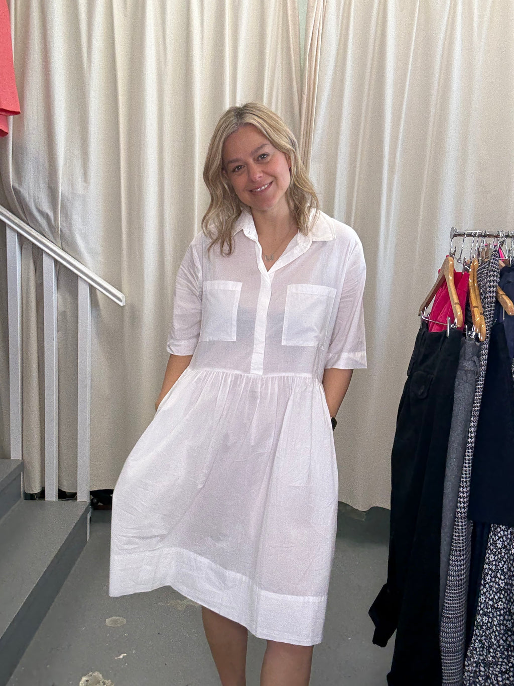 Juliette Hogan White Cotton Shirt Dress Sz10