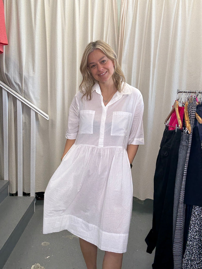 Juliette Hogan White Cotton Shirt Dress Sz10