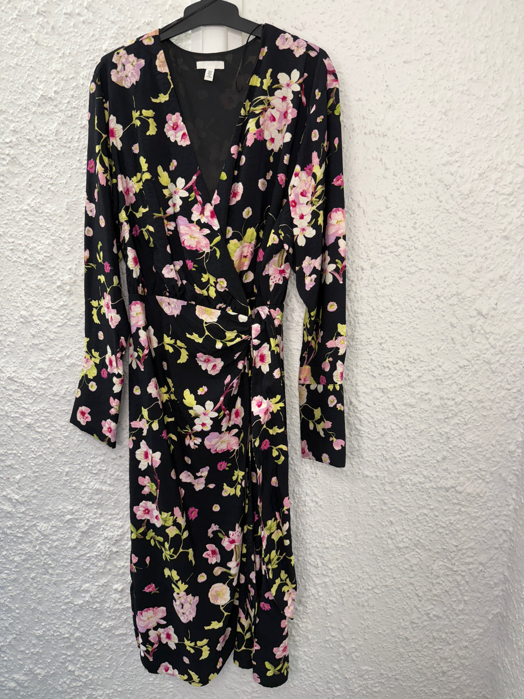 H&M Black Viscose Blend Floral Wrap Dress Sz M😀11/8