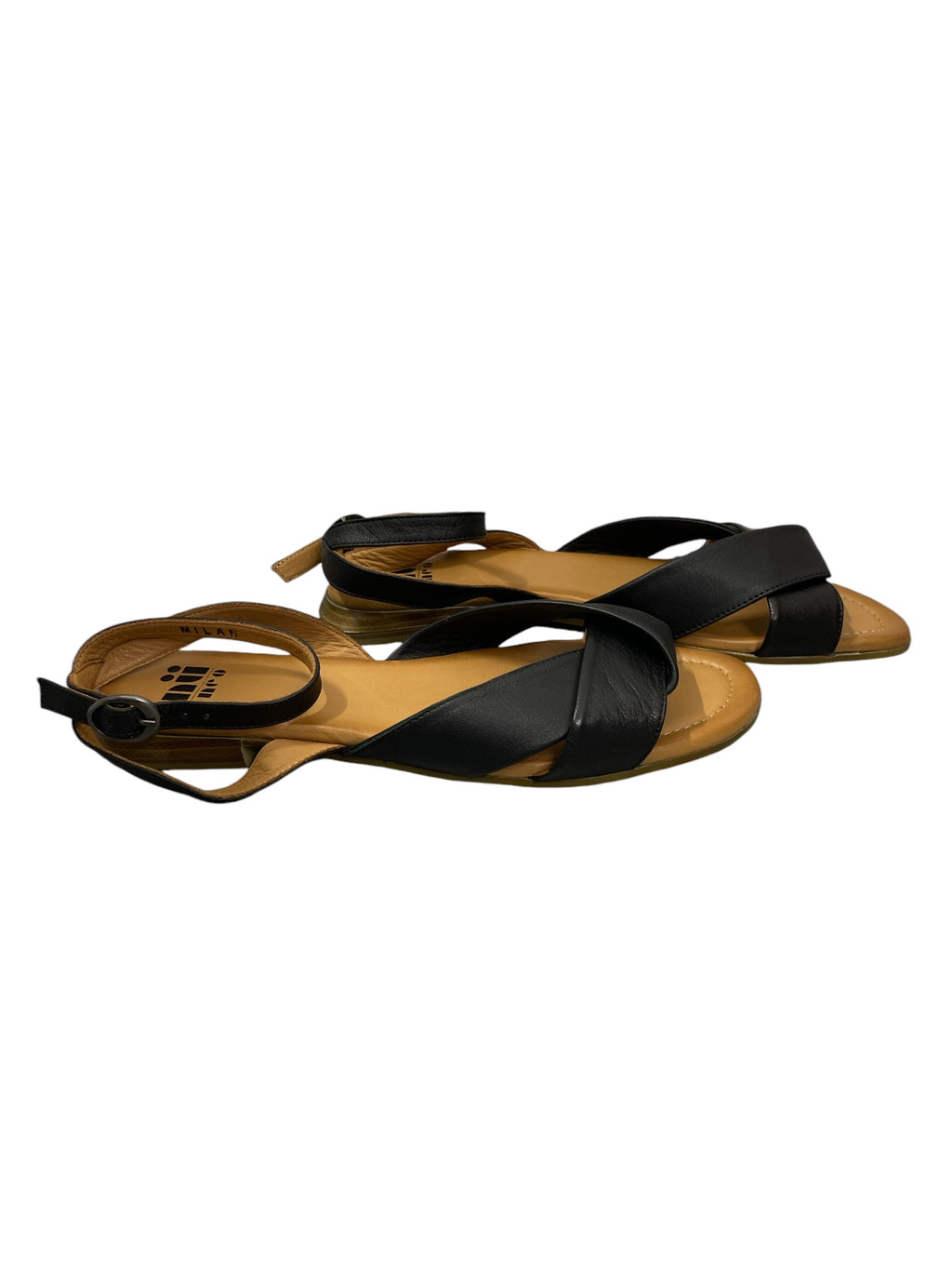 Nu X Neo Black Leather Milan Sandals Sz 40 NEW! ⭐️ 💛