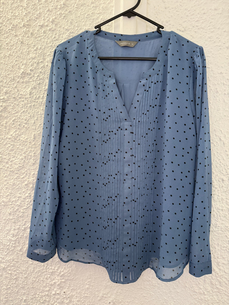 Jacqui E Blue/Black Dots Top Sz 12 😀17/7