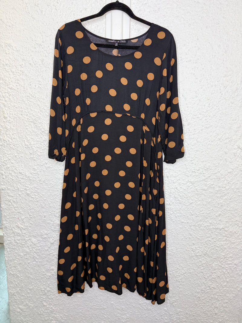 Willow & Tree Black/Brown Dots Rayon Dress Sz 10😀22/9