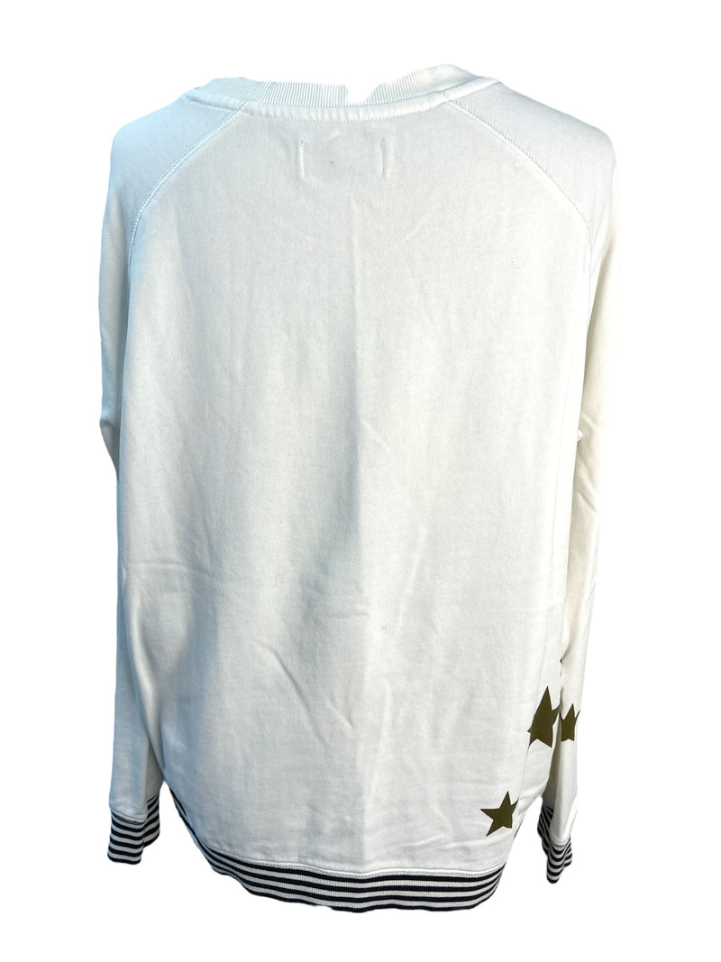 Stella + Gemma Off-White Khaki Stars Sweatshirt Sz 10 🩷