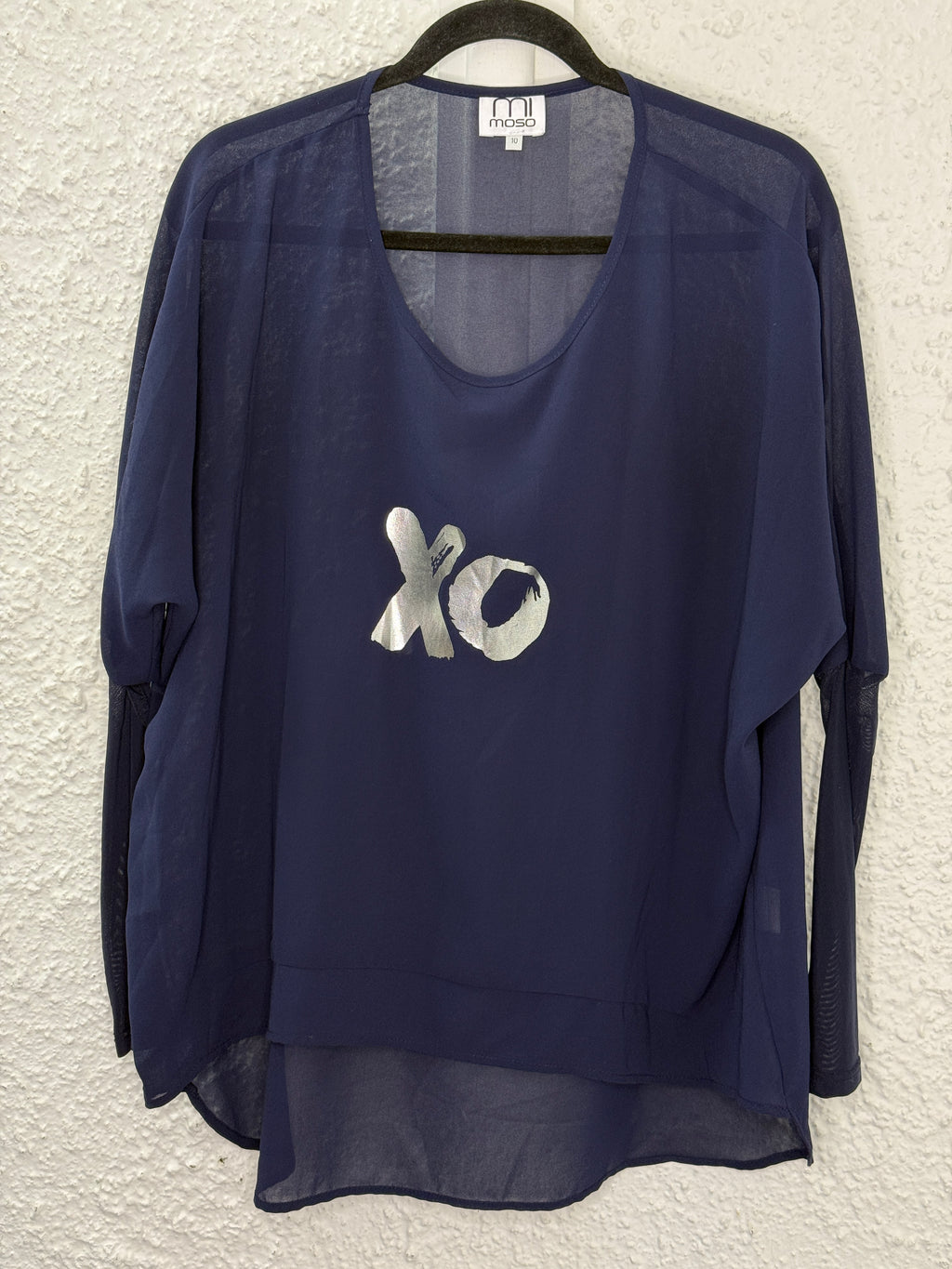Mi Moso Sheer Navy Top Sz 10 😀7/8