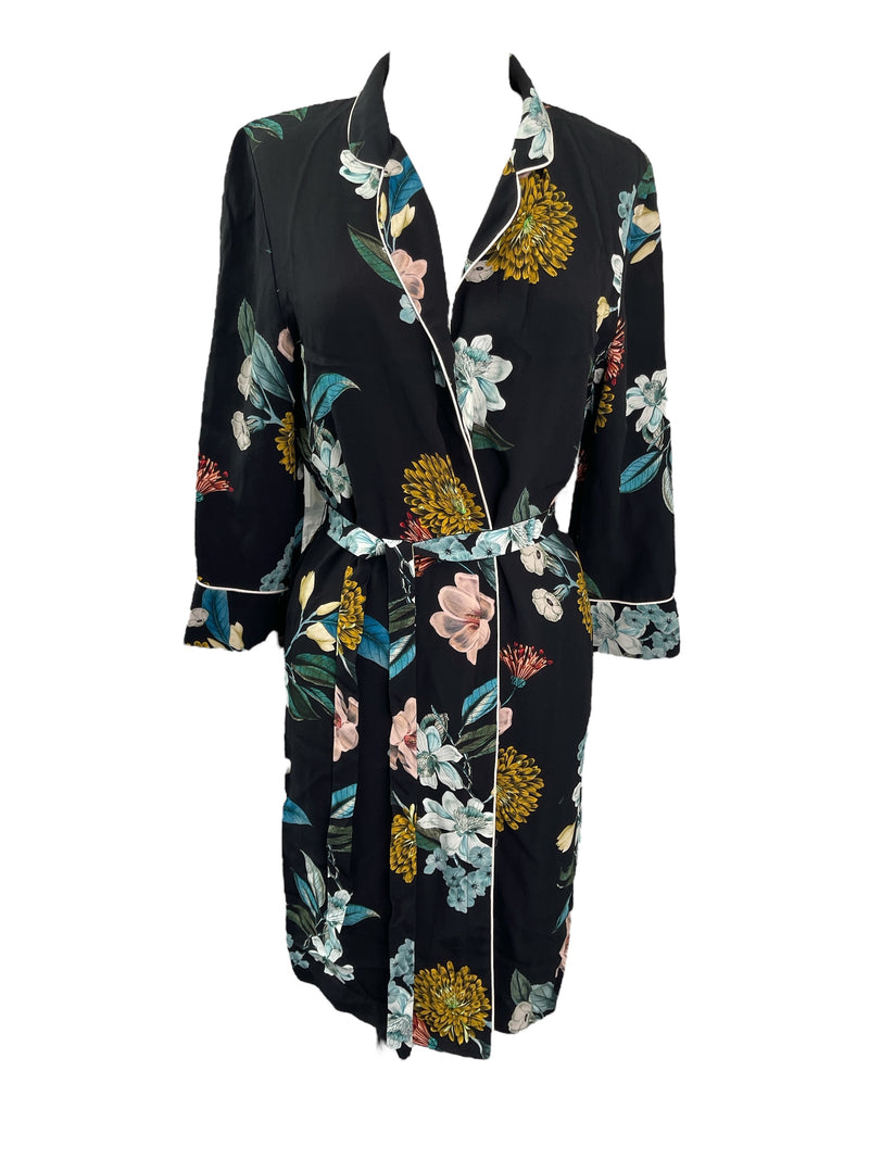 Veronika Maine Black Floral Shirt Dress Sz 10 💛