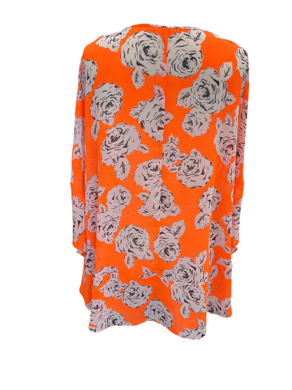 Augustine Sheer Fluorescent Orange Floral Top Sz XS/S 💚