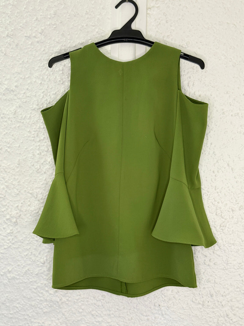 Cue Moss Green Cold-Shoulder Top Sz 8😀25/9
