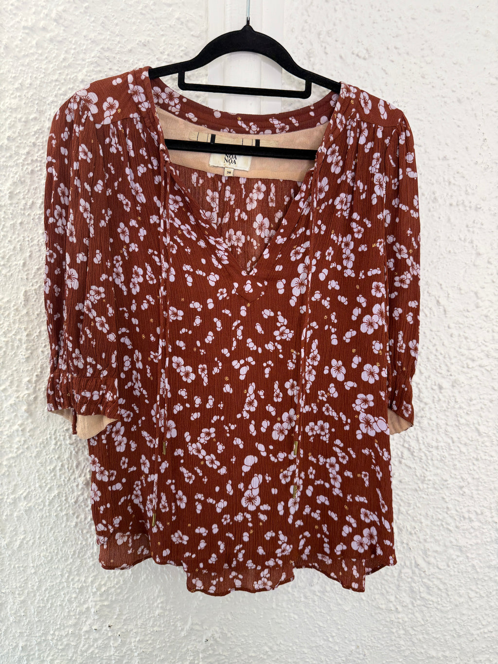 Noa Noa Brown Viscose Floral Top Sz 36 (8) 😀18/8