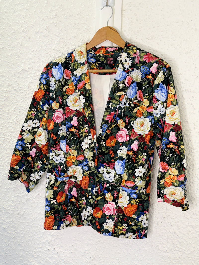 Pure Hype Black Floral Cotton Blend Blazer Sz 14😀9/10