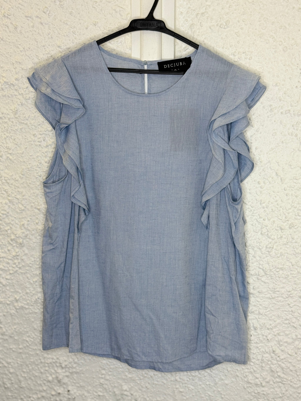 Decjuba Chambray Viscose/Linen Ruffle Sleeve Top Sz M NEW!😀6/10