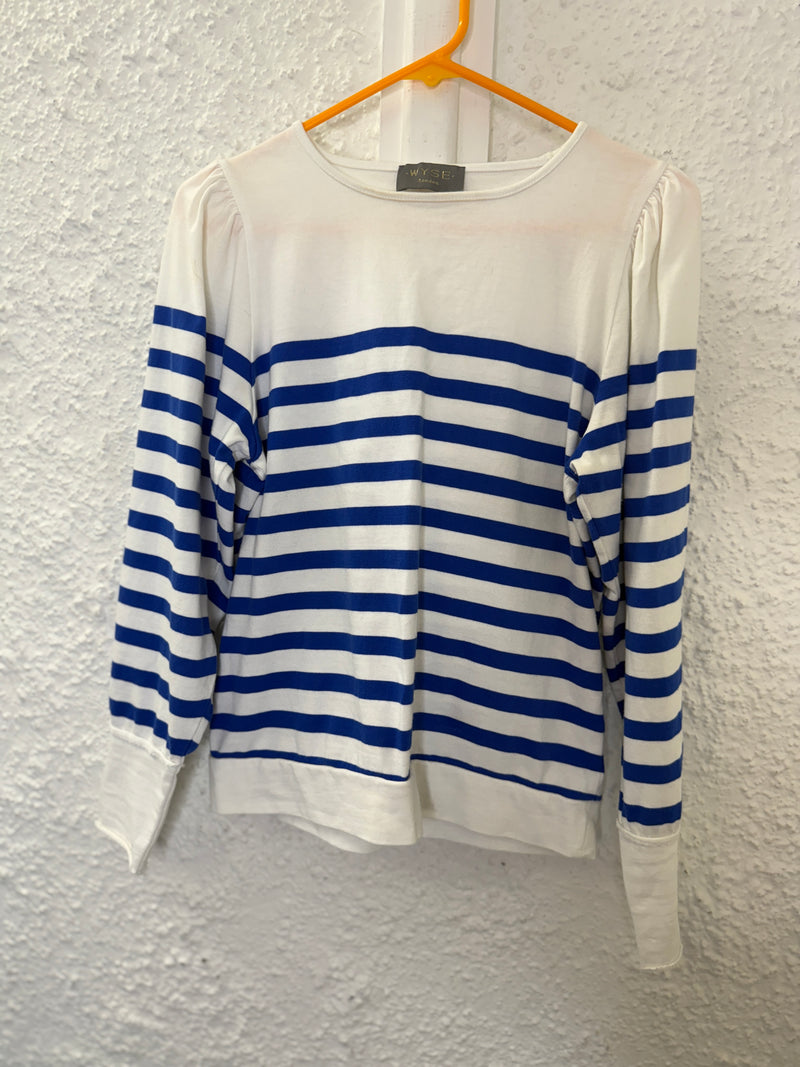 Wyse London blue/white striped cotton top Sz 10 27/11