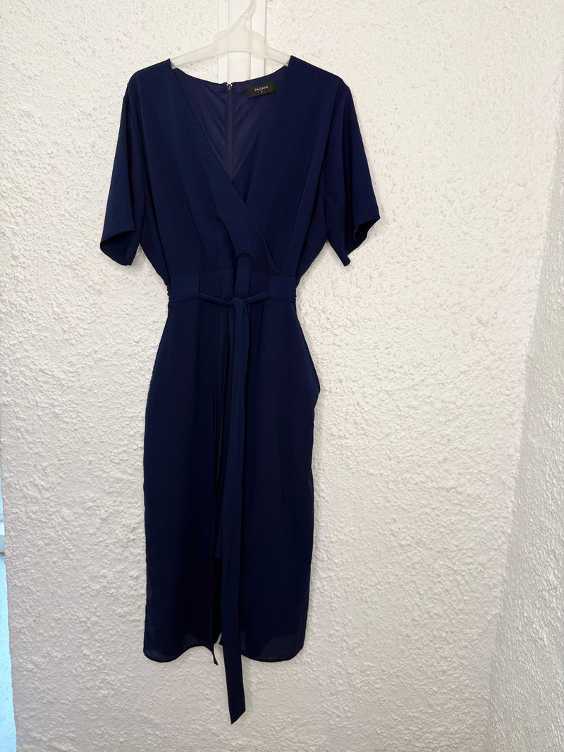Pagani Navy faux wrap midi dress Sz 18😀11/12