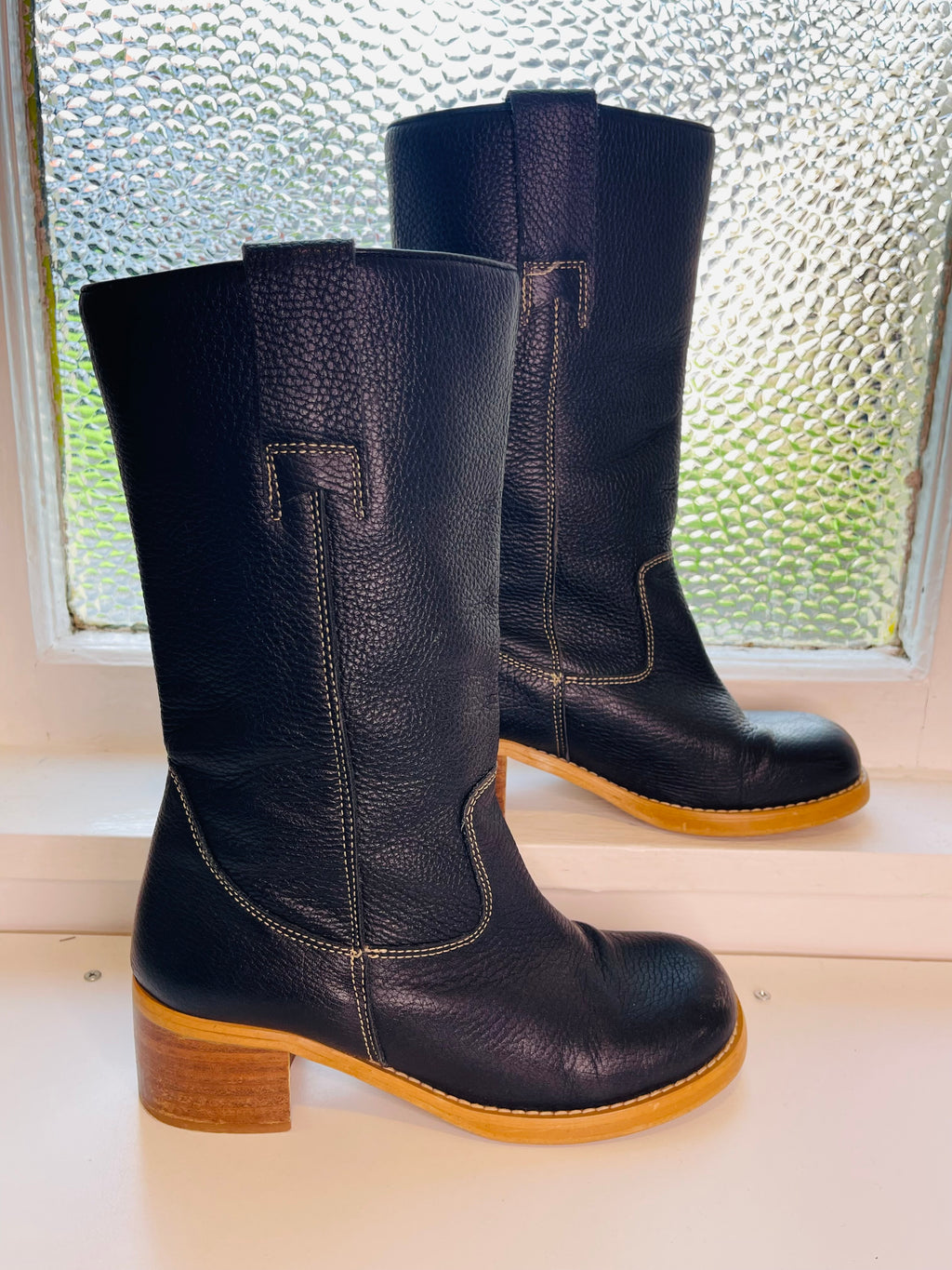 💛No Label Black Spanish Leather Boots  Sz37